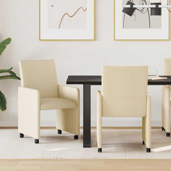 vidaXL Chaises de Salle &agrave; Manger avec Roues 2 pcs Cr&egrave;me tissu