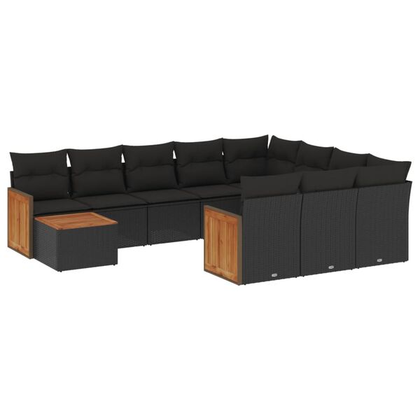 vidaXL Salon de jardin 11 pcs avec coussins noir r&eacute;sine tress&eacute;e