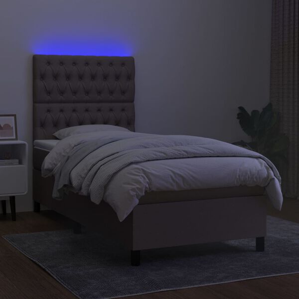 vidaXL Sommier &agrave; lattes de lit et matelas et LED Taupe 90x200 cm Tissu