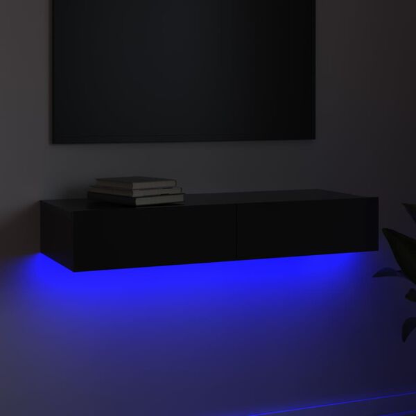 vidaXL Meuble TV avec lumi&egrave;res LED Noir brillant 90x35x15,5 cm