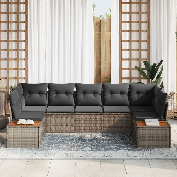 vidaXL Ensemble de canap&eacute; de jardin avec coussin 7 pcs Gris Polyrotin