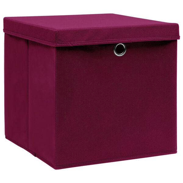 vidaXL Boîtes de rangement avec couvercles 4pcs 28x28x28cm Rouge foncé
