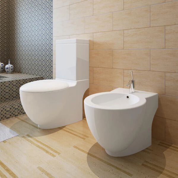 vidaXL Ensemble de toilette et bidet sur pied blanc c&eacute;ramique