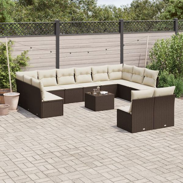 vidaXL Salon de jardin avec coussins 13 pcs marron r&eacute;sine tress&eacute;e