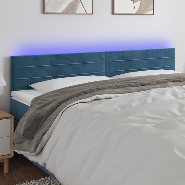 vidaXL T&ecirc;te de lit &agrave; LED Bleu fonc&eacute; 200x5x78/88 cm Velours