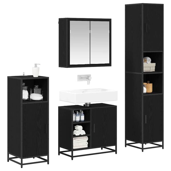 vidaXL Ensemble de mobilier de salle de bain 4 pcs Ch&ecirc;ne noir