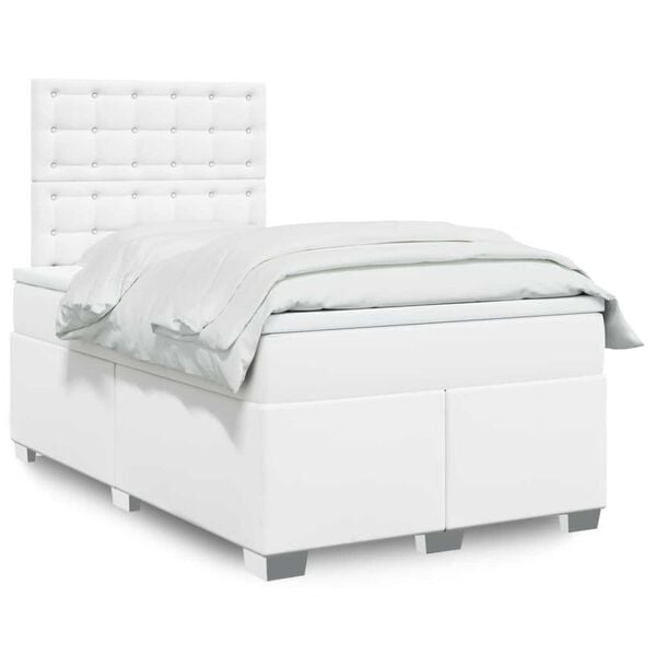 vidaXL Sommier &agrave; lattes de lit avec matelas blanc 120x190cm similicuir