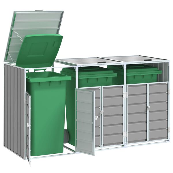 vidaXL Rangement &agrave; roulettes pour poubelles pour trois bacs gris acier