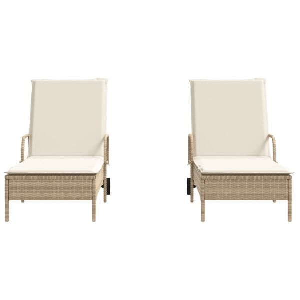 vidaXL Chaises longues avec coussins lot de 2 beige r&eacute;sine tress&eacute;e