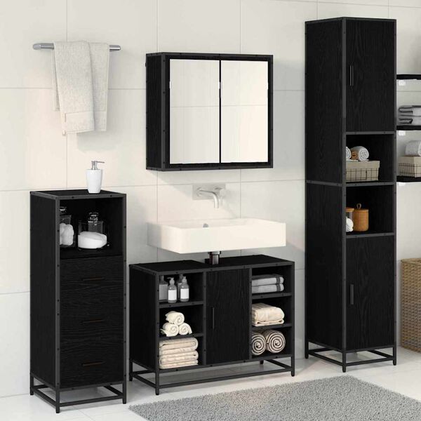 vidaXL Ensemble de mobilier de salle de bain 3 pcs Ch&ecirc;ne noir