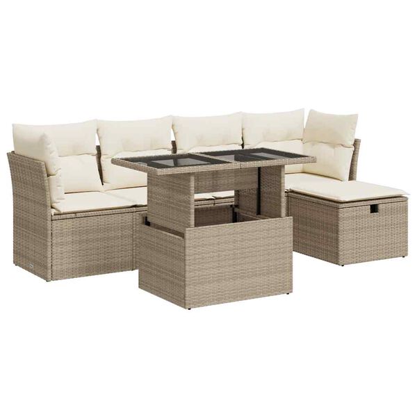 vidaXL Salon de jardin avec coussins 6 pcs beige r&eacute;sine tress&eacute;e