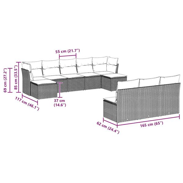 vidaXL Salon de jardin avec coussins 10 pcs gris clair r&eacute;sine tress&eacute;e