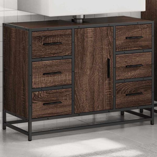 vidaXL Armoire lavabo de salle de bain ch&ecirc;ne marron bois d'ing&eacute;nierie