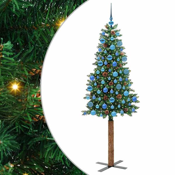 vidaXL Sapin de Noël mince Vert 180 cm PVC et bois de pin massif