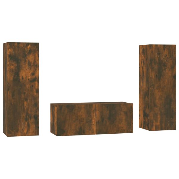 vidaXL Ensemble de meubles TV 3 pcs Ch&ecirc;ne fum&eacute; Bois d'ing&eacute;nierie