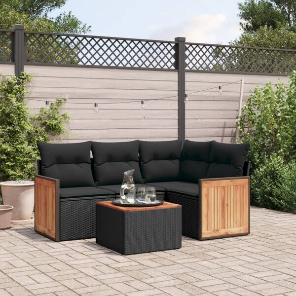vidaXL Salon de jardin 5 pcs avec coussins noir r&eacute;sine tress&eacute;e