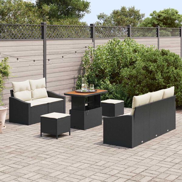 vidaXL Ensemble de canap&eacute; de jardin avec coussin 8 pcs Noir polyrotin