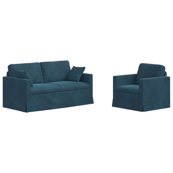 vidaXL Canap&eacute; 2 pcs Bleu 158 x 78 x 80 cm Velours