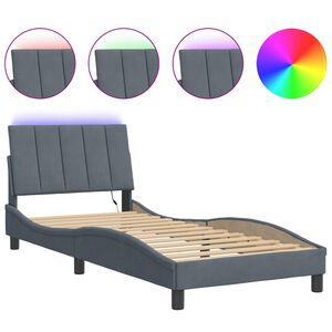 vidaXL Cadre de lit avec LED sans matelas Hanko gris fonc&eacute; 90x190 cm velours