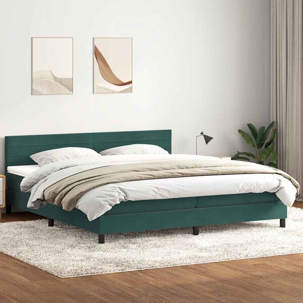 vidaXL Sommier &agrave; lattes de lit et matelas et LED vert fonc&eacute; 180x220cm velours
