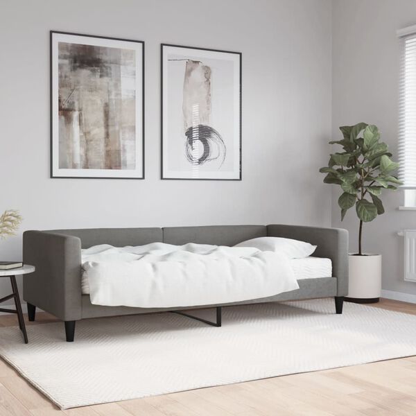 vidaXL Lit de jour avec matelas gris fonc&eacute; 90x200 cm tissu