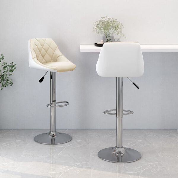 vidaXL Tabourets de bar lot de 2 crème et blanc similicuir