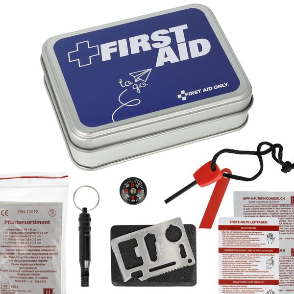 FIRST AID ONLY Ensemble d'urgence 22 pcs To Go en bo&icirc;te m&eacute;tallique