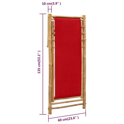 vidaXL Chaise de terrasse bambou et toile rouge
