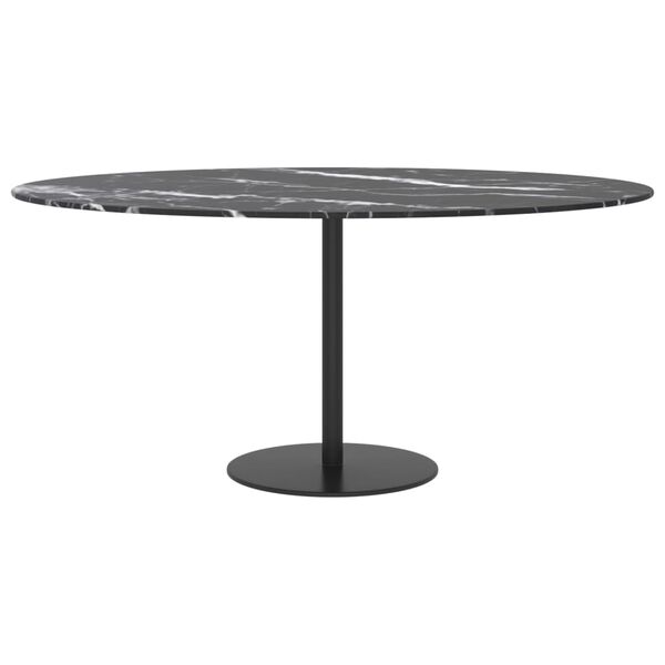 vidaXL Dessus de table noir Ø90x1 cm verre trempé avec design marbre