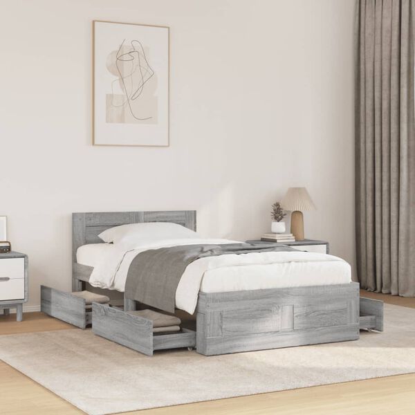 vidaXL Cadre de lit et t&ecirc;te de lit sans matelas sonoma gris 90x190 cm