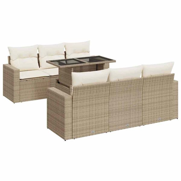 vidaXL Salon de jardin avec coussins 7 pcs beige r&eacute;sine tress&eacute;e