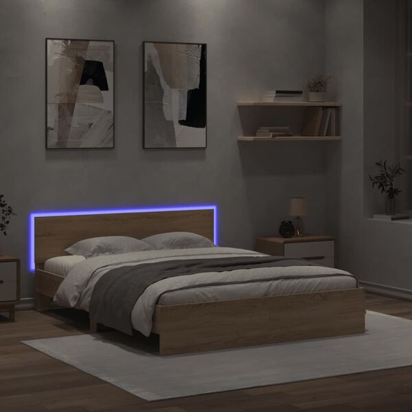 vidaXL Cadre de lit avec LED sans matelas chêne sonoma 160x200 cm
