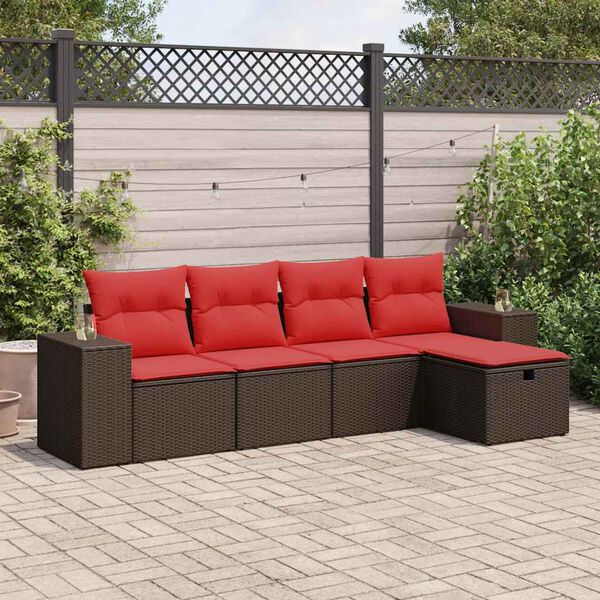vidaXL Salon de jardin avec coussins 5 pcs marron r&eacute;sine tress&eacute;e