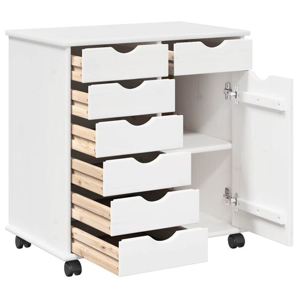 vidaXL Cabinet roulant Blanc 63,5 x 39 x 65,5 cm Bois de Pin Massif