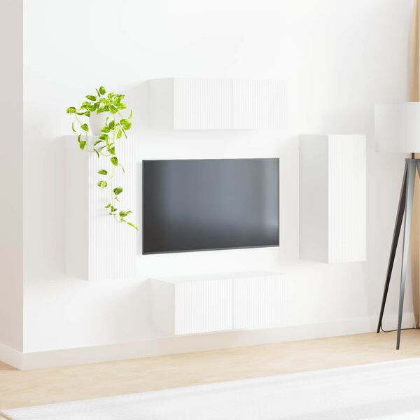 vidaXL Ensemble de meuble TV mural 4 pcs Blanc Bois d'ing&eacute;nierie