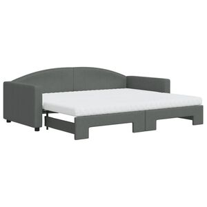 vidaXL Lit de jour avec gigogne et matelas gris fonc&eacute; 90x200 cm tissu