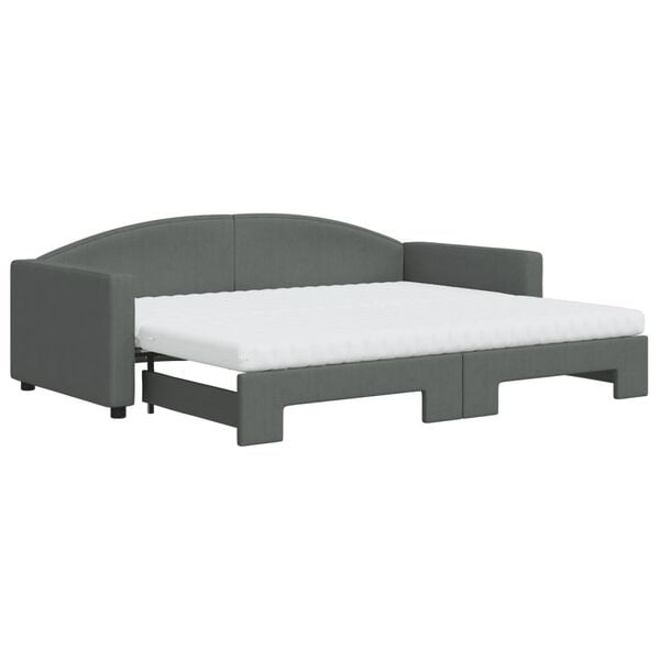 vidaXL Lit de jour avec gigogne et matelas gris foncé 90x200 cm tissu