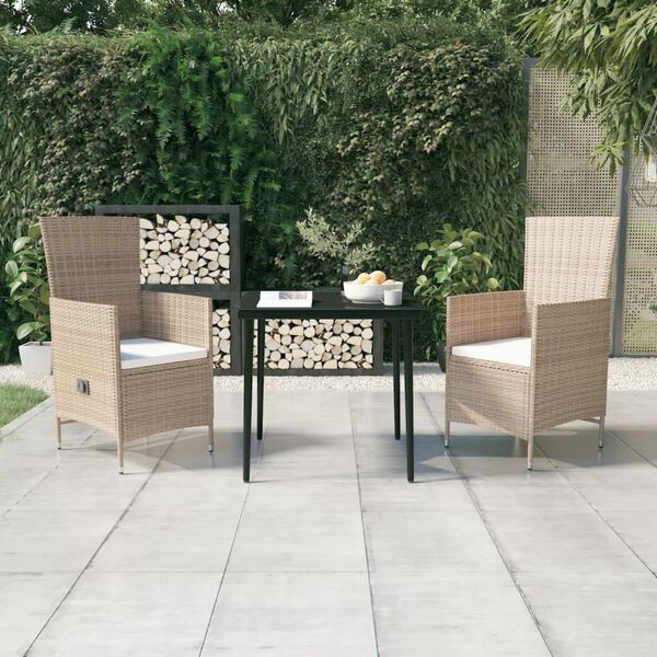 vidaXL Ensemble &agrave; manger de jardin avec coussins 3 pcs Beige