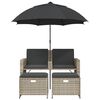 vidaXL Canapé de jardin 2 places et parasol tabourets gris clair rotin