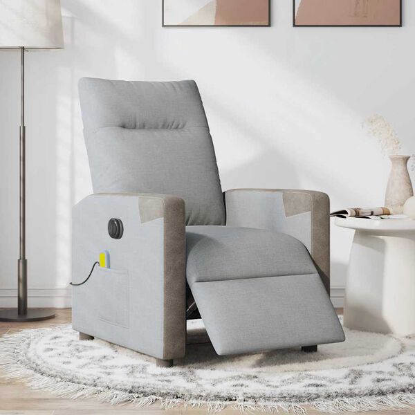 vidaXL Fauteuil de massage inclinable &eacute;lectrique gris clair tissu