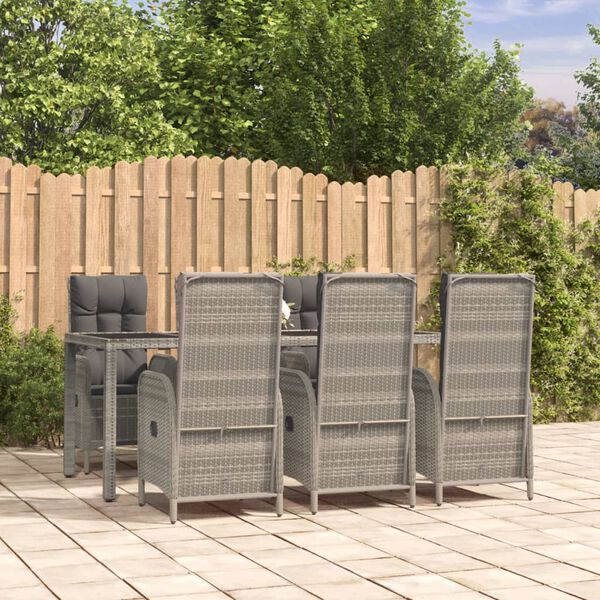 vidaXL Ensemble à manger jardin et coussins 7 pcs gris rotin