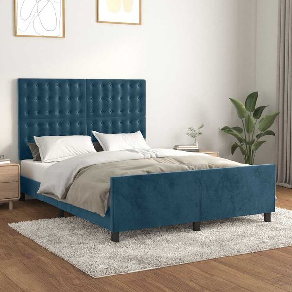 vidaXL Cadre de lit sans matelas bleu fonc&eacute; 140x200 cm velours