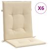 vidaXL Coussins de chaise de jardin &agrave; dossier bas lot de 6 beige