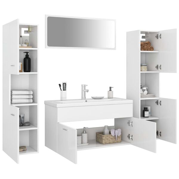 vidaXL Ensemble de meubles de salle de bain Blanc Bois d'ing&eacute;nierie