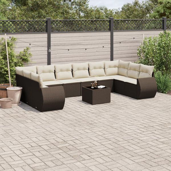 vidaXL Salon de jardin et coussins 11 pcs marron r&eacute;sine tress&eacute;e