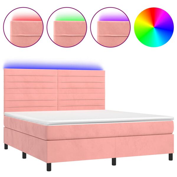vidaXL Sommier &agrave; lattes de lit avec matelas LED Rose 160x200cm Velours