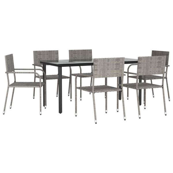 vidaXL Ensemble &agrave; Manger de jardin 7pcs gris/noir r&eacute;sine tress&eacute;e/acier