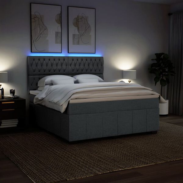 vidaXL Sommier &agrave; lattes de lit avec matelas Gris fonc&eacute; 180x200cm Tissu