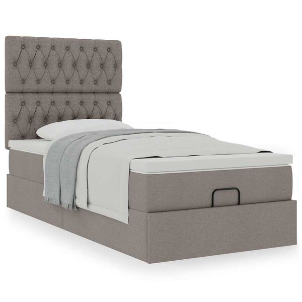 vidaXL Lit ottoman avec matelas taupe 100x200 cm tissu