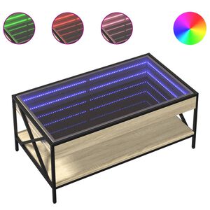 vidaXL Table basse avec LED infini ch&ecirc;ne sonoma 90x50x38 cm